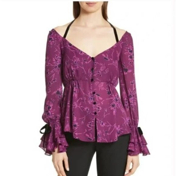 CINQ A SEPT 100% silk Mabel Top purple long sleeve blouse top long sleeve sz xs - Picture 2 of 12